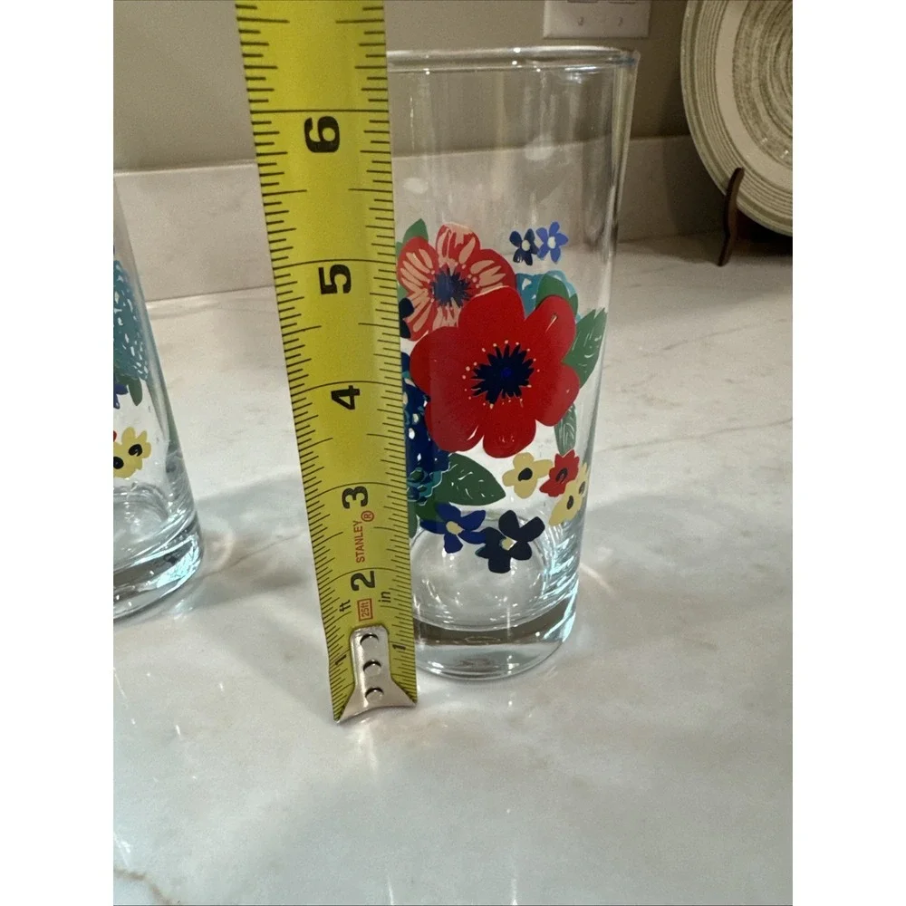 TWO Pioneer Woman Dazzling Dahlias Floral 16‎ oz Glasses Discontinued